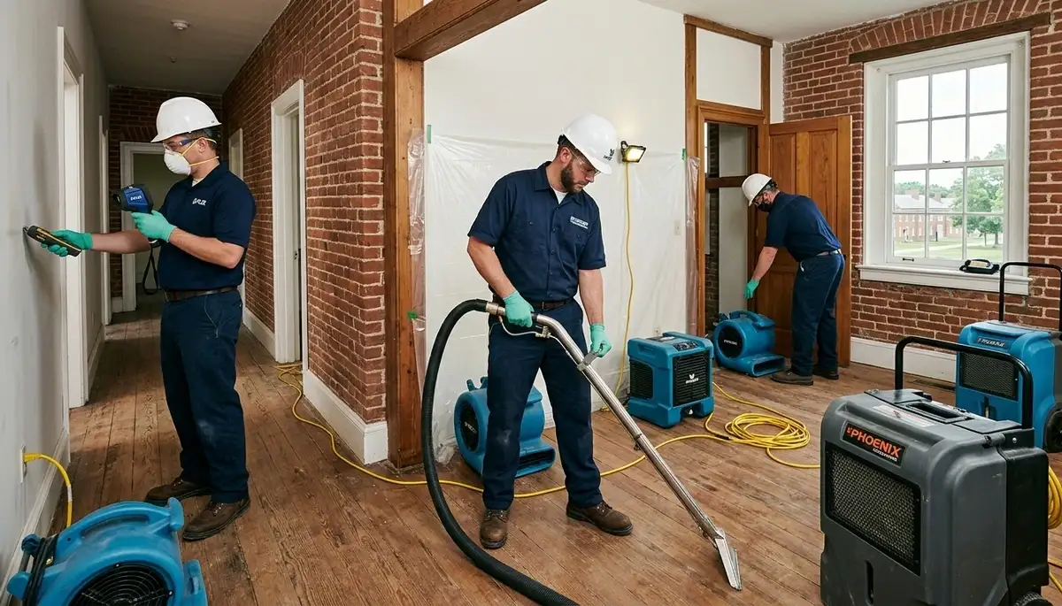 Water damage restoration team serving Virginia Beach, VA with emergency cleanup equipment