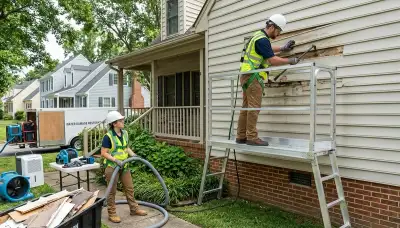 Water damage restoration crew serving Virginia Beach, VA, with professional cleanup and repair equipment